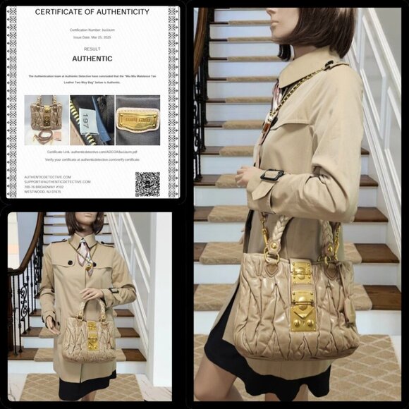 Miu Miu Matelassé Tan Leather Two-Way Bag - Picture 4 of 17